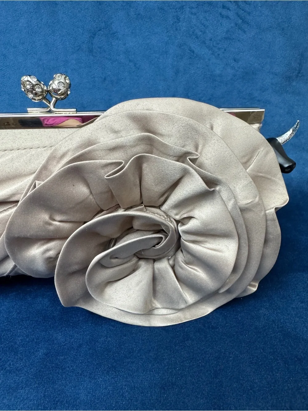 Lulu Townsend Taupe Satin Rose Frame Clutch